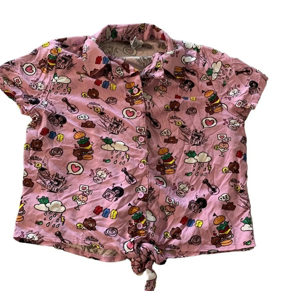 Line FRIENDS BROWN & FRIENDS Allover Print Women's Tie-Front Woven Top - Picture 5 of 6